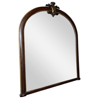 Large 19th Century Crested Mahogany Overmantle Mirror