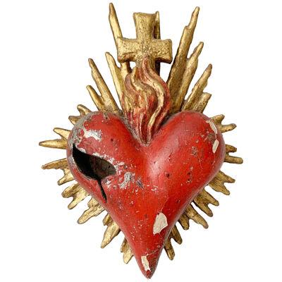  18th Century Wood and Gesso Sacred Heart