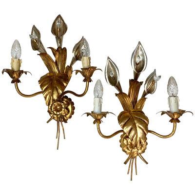 Pair of Hans Kogl Calla Lilly Wall Sconce 1970's