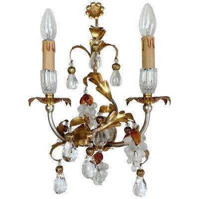 Pair of Banci Firenze Gilt Crystal Grape and Pear Wall Lights