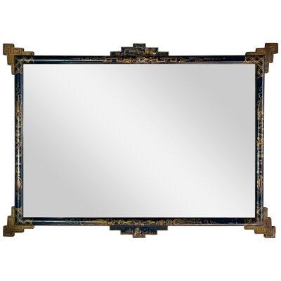 19th Century Navy Blue Lacquered Chinoiserie Mirror