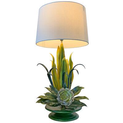 1950's Italian Aloe Leaf and Flower Tole Lamp