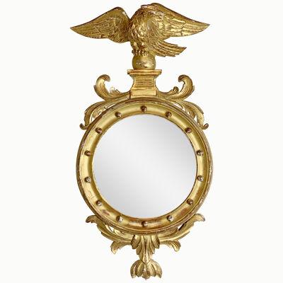 Georgian Federal Antique Giltwood Eagle Convex Mirror