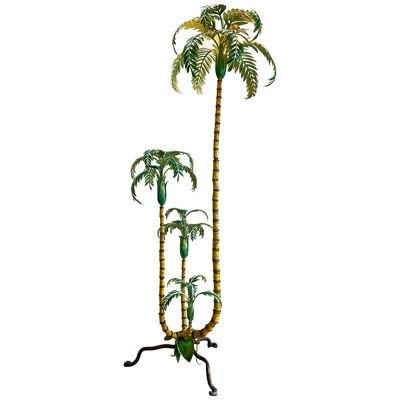 Polychrome Painted Palm Tree Floor Lamp France 1940's