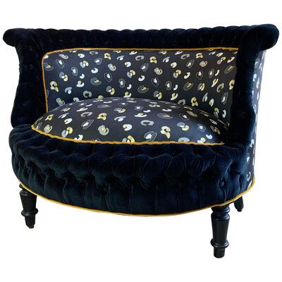 Antique French Napoleon III Marquise Chair in Tropics "Leopard' Fabric