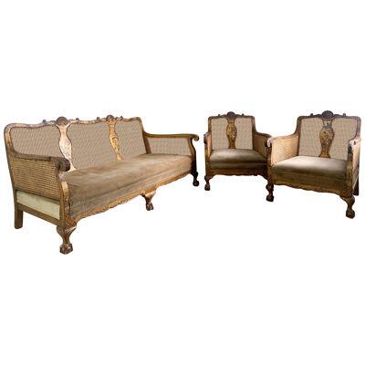 English Victorian Gilt Chinoiserie Bergere Suite