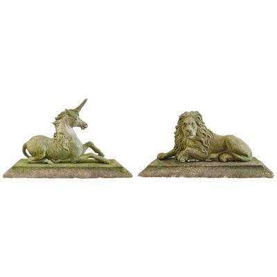 19th Century Heraldic Lion and Unicorn Statues