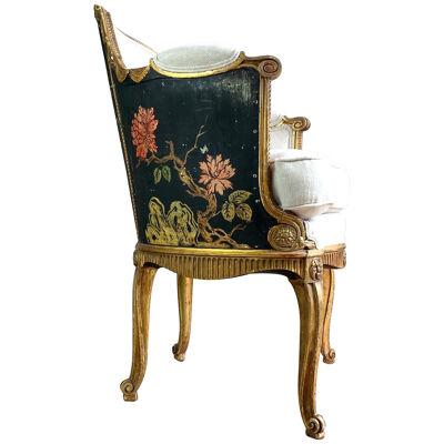 18th Century Hand Painted French Chinoiserie Bergere Chair