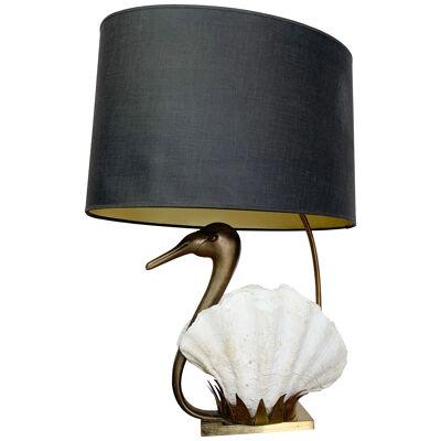 Exceptional signed Willy Daro Shell Swan Table Lamp 1970's