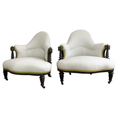 A Pair of Victorian Corner Chairs with Brass Detailing