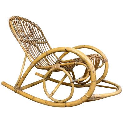 Rocking Chair in Bamboo and Rattan Attributed to Franco Albini 1950’s