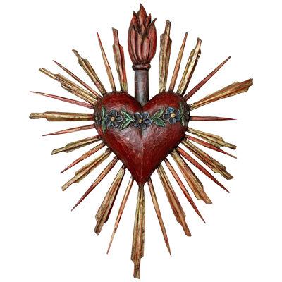 Early 20th Century Carved Wooden Sacred Heart