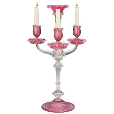A Single Victorian Cranberry Candelabra With Clear Glass Trailing