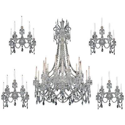 Large Suite By F & C Osler Of A 20 Light Chandelier & 4 Five Light Wall Lights
