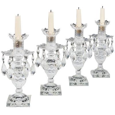 A Set of Four Cut Glass Slipover Candlesticks in 18th Century Style