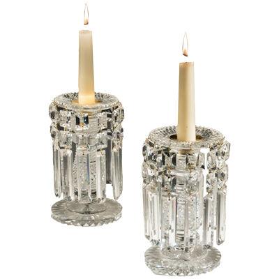 A Pair of Regency Diamond Cut Candle Lustres