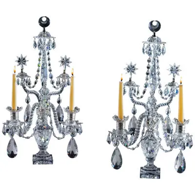 A PAIR OF GEORGE III CUT GLASS CANDELABRA BY WILLIAM PARKER