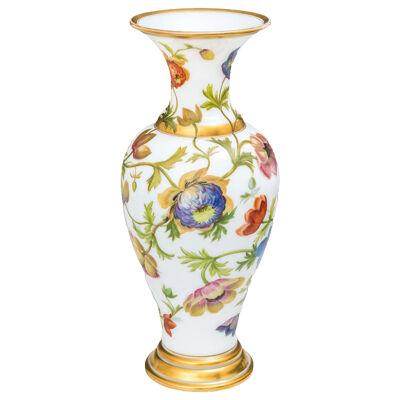 A Fine Flower Decorated Gilt Rimed Opaline Vase
