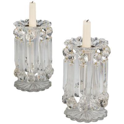 A Pair of Elaborately Cut Victorian Lustres Hung With Prismatic Ball Drops