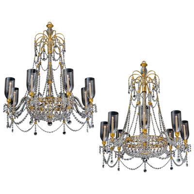 An Extremely Rare Pair of English Regency Period Chandeliers of Unusual Design