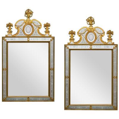 Near Pair of Victorian Period Ormolu Mounted and Engraved Mirrors