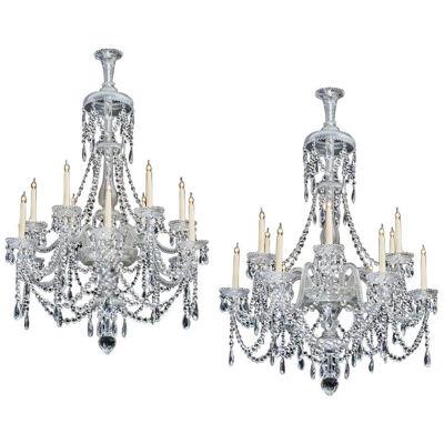 Fine Pair of Twelve Light Cut Glass Antique Chandeliers by Perry & Co.