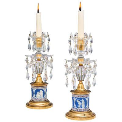 Rare Pair of Georgian Two-Color Wedgwood Candlesticks