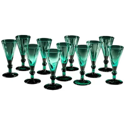 A Set of Eleven Green Wine Glasses