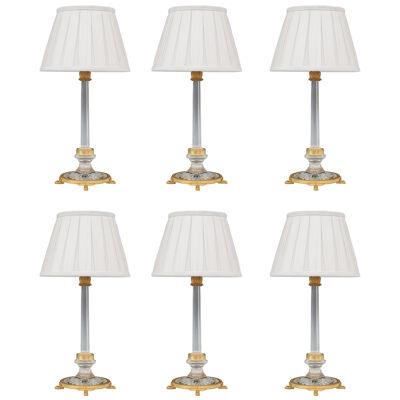 Set of Six Ormolu-Mounted and Cut Glass Lamps