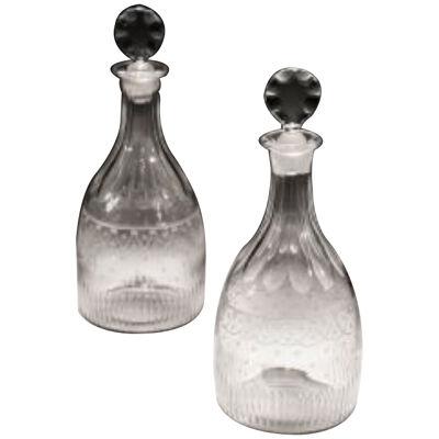 Fine Pair of 18th Century Decanters Engraved with Swags and Stars