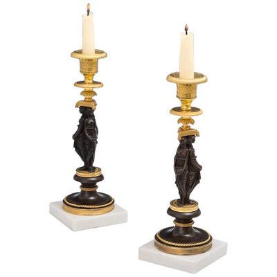 Fine Pair of Regency Ormolu and Bronze Figurine Candlesticks