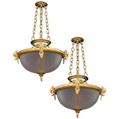 Pair of Victorian Ormolu-Mounted Frosted Bowl Fittings