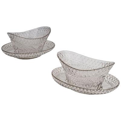 A Pair of Diamond & Mitre Cut Dishes in Stands