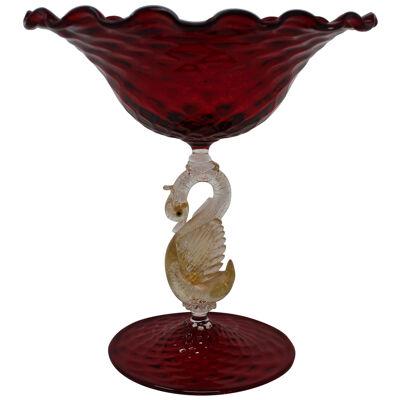 Vintage Red and Gold Fleck Murano Candy Dish