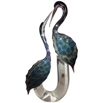 Sculpted Murano Glass Herons by Zanetti
