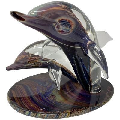 Twin Dolphins Murano Glass Sculpture