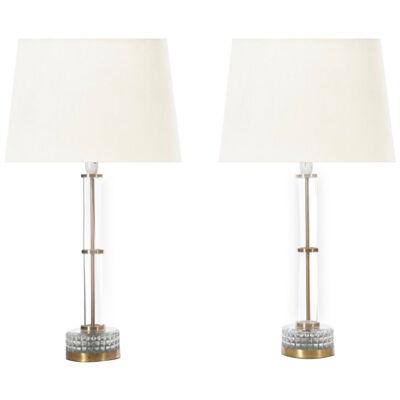 Mid century modern pair of table lamp in glass