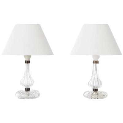 Mid-Century modern scandinavian pair of little crystal table lamps by Fagerlund