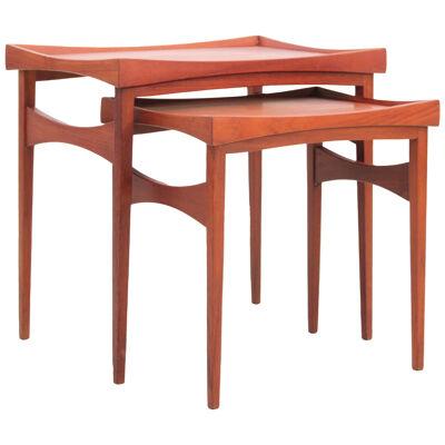 Mid-Century modern set of teak side tables with removable and reversible tray  