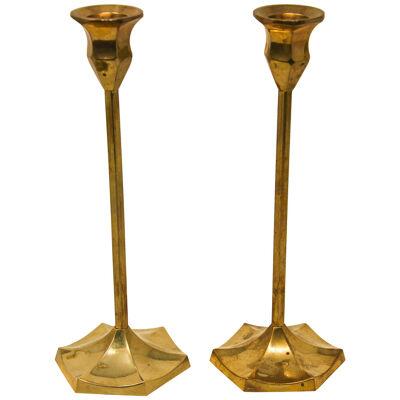 Pair of Polished Vintage Swedish Brass Candlesticks