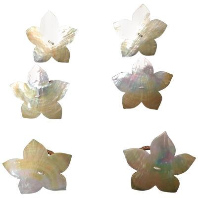 Handcrafted Six Napkin Rings in Natural Capiz Pearl Shell Flower Star Shape