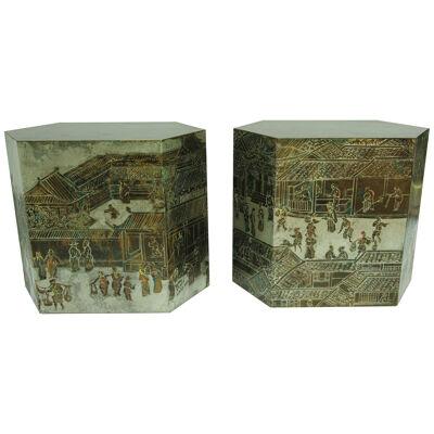 Philip and Kelvin Laverne Bronze Side Tables "Chan" a Pair 1965