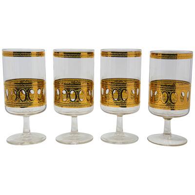 Set of 4 Vintage Culver Ltd Cocktail Glasses with 22-Karat Gold Antigua Pattern
