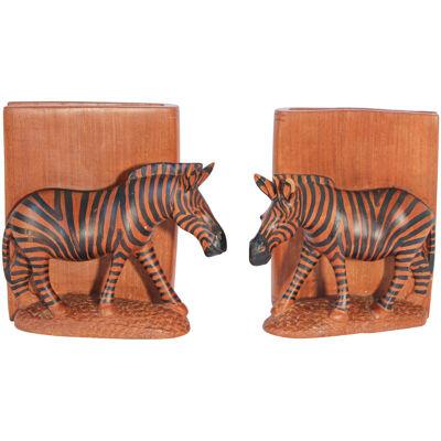 Hand Carved African Zebra Bookends