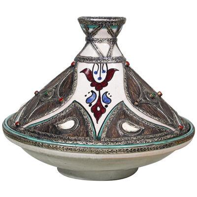 Antique Moroccan Ceramic Tajine from Fez Polychrome