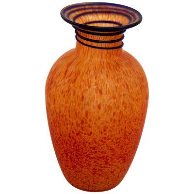 Orange Italian Blown Art Glass Murano Vase Frosted Glass