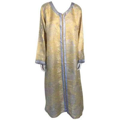 Metallic Gold and Silver Brocade 1970s Maxi Dress Caftan, Evening Gown Kaftan
