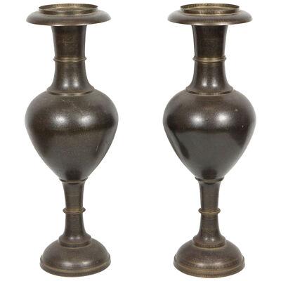 Pair of Kashmiri Indo-Persian Lacquered Metal Copper Vases