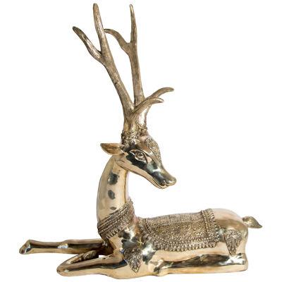 1960s Hollywood Regency Large Brass Deer by Sarreid Ltd, Spain