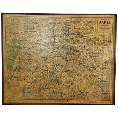 Large French Paris Metro Map 1960s